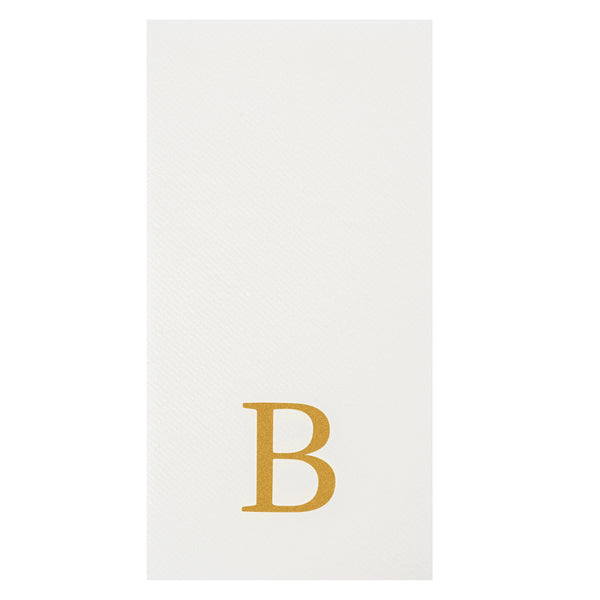Restaurantware Luxenap Rectangle Gold Letter B White Paper Linen-Feel Guest Towel / Napkin - Air Laid Sans Serif Font - 15 3/4" X 8" - 2000 Count Box