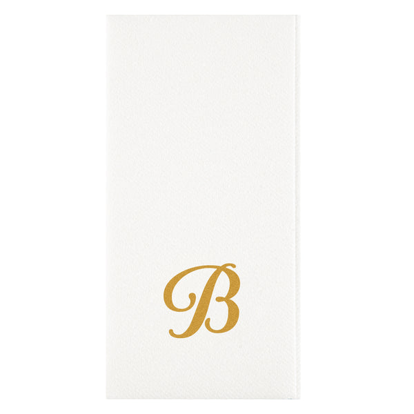 Restaurantware Luxenap Rectangle Gold Letter B White Paper Linen-Feel Guest Towel / Napkin - Air Laid Cursive Font - 15 3/4" X 8" - 2000 Count Box