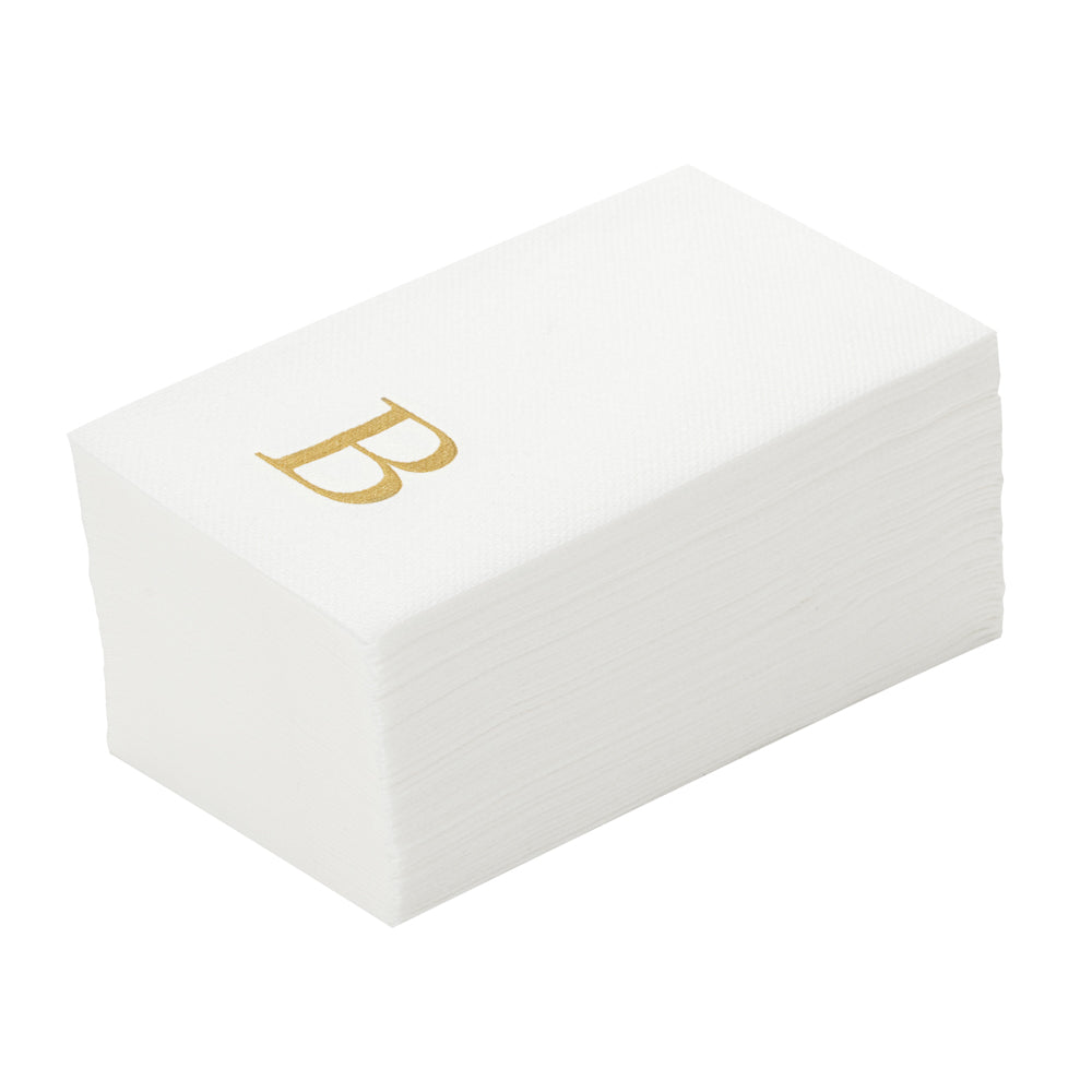 restaurantware Luxenap Rectangle Gold Letter B White Paper Linen-Feel Guest Towel / Napkin - Air Laid Sans Serif Font - 15 3/4" x 8" - 2000 count box