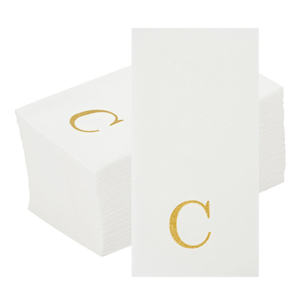 Restaurantware Luxenap Rectangle Gold Letter C White Paper Linen-Feel Guest Towel / Napkin - Air Laid Sans Serif Font - 15 3/4" X 8" - 2000 Count Box