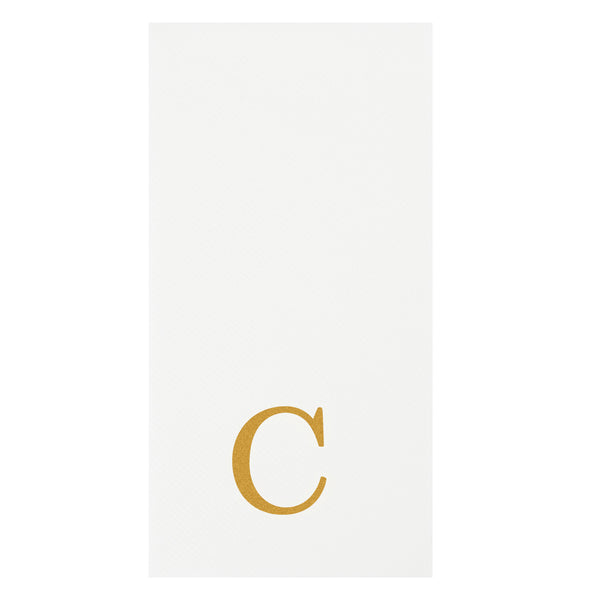 Restaurantware Luxenap Rectangle Gold Letter C White Paper Linen-Feel Guest Towel / Napkin - Air Laid Sans Serif Font - 15 3/4" X 8" - 2000 Count Box