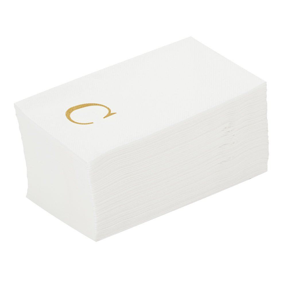 restaurantware Luxenap Rectangle Gold Letter C White Paper Linen-Feel Guest Towel / Napkin - Air Laid Sans Serif Font - 15 3/4" x 8" - 2000 count box