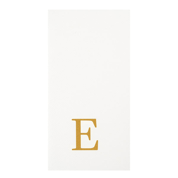 Restaurantware Luxenap Rectangle Gold Letter E White Paper Linen-Feel Guest Towel / Napkin - Air Laid Sans Serif Font - 15 3/4" X 8" - 2000 Count Box