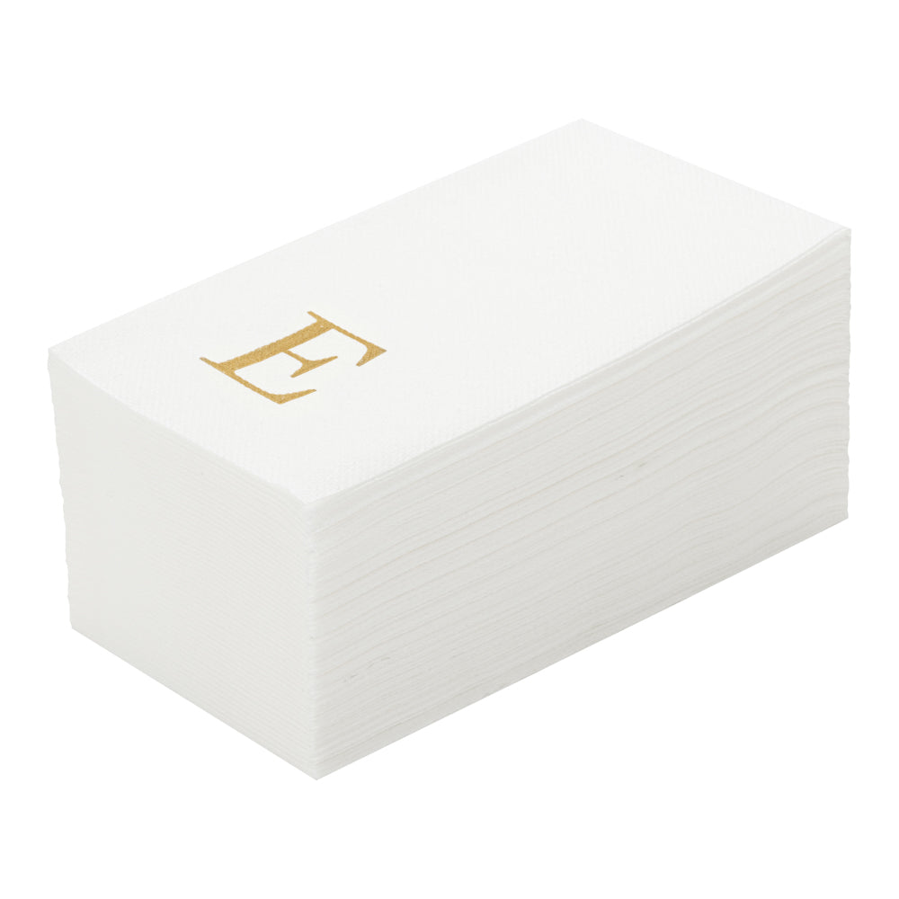 restaurantware Luxenap Rectangle Gold Letter E White Paper Linen-Feel Guest Towel / Napkin - Air Laid Sans Serif Font - 15 3/4" x 8" - 2000 count box