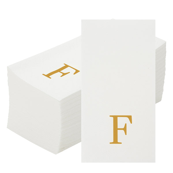 Restaurantware Luxenap Rectangle Gold Letter F White Paper Linen-Feel Guest Towel / Napkin - Air Laid Sans Serif Font - 15 3/4" X 8" - 2000 Count Box