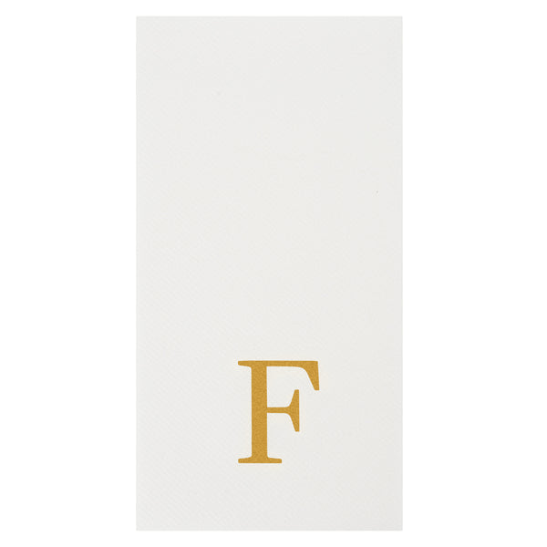 Restaurantware Luxenap Rectangle Gold Letter F White Paper Linen-Feel Guest Towel / Napkin - Air Laid Sans Serif Font - 15 3/4" X 8" - 2000 Count Box