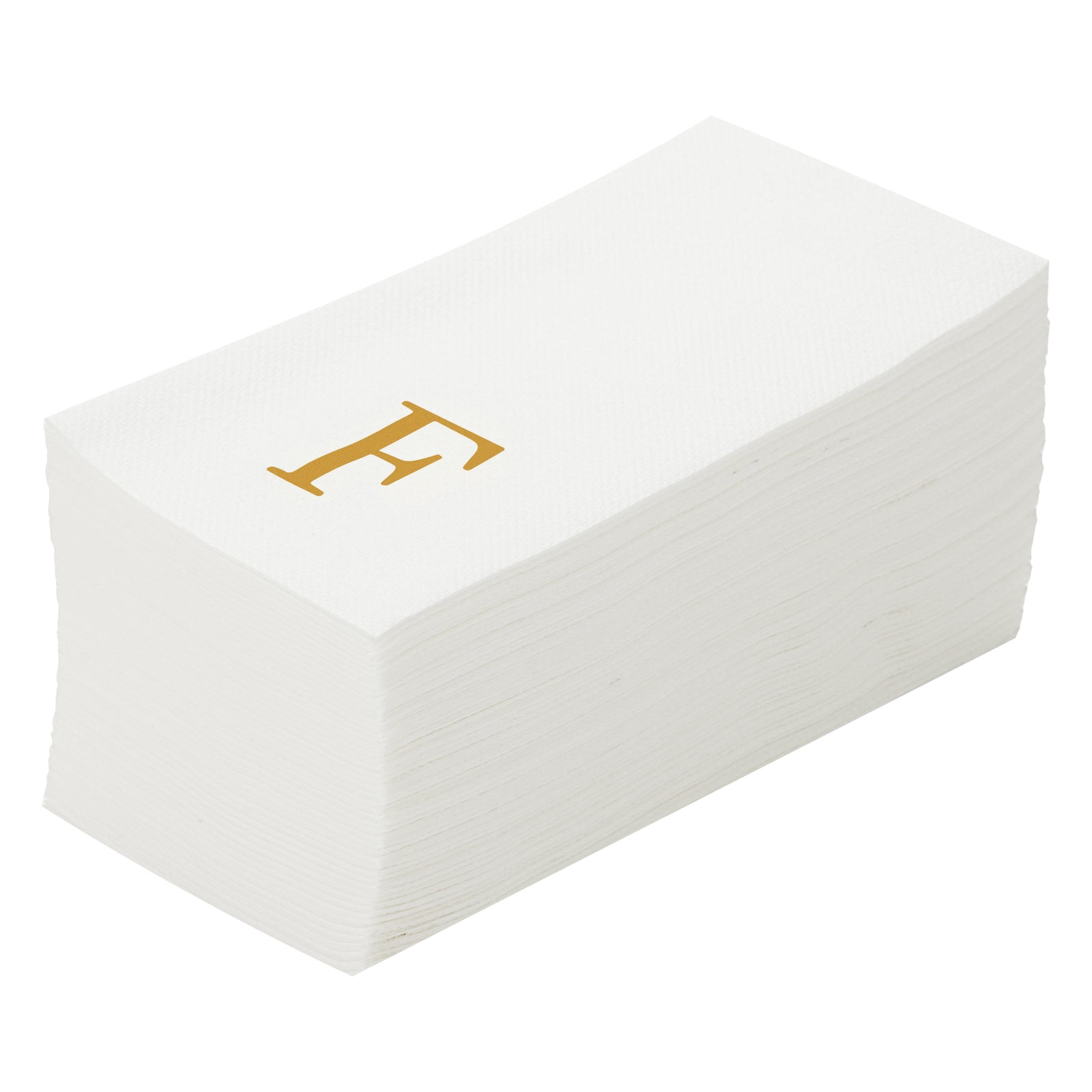 restaurantware Luxenap Rectangle Gold Letter F White Paper Linen-Feel Guest Towel / Napkin - Air Laid Sans Serif Font - 15 3/4" x 8" - 2000 count box