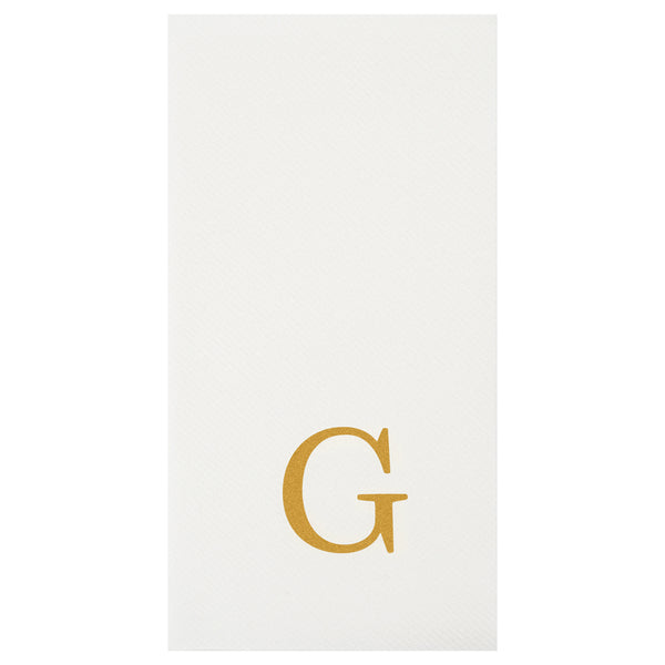 Restaurantware Luxenap Rectangle Gold Letter G White Paper Linen-Feel Guest Towel / Napkin - Air Laid Sans Serif Font - 15 3/4" X 8" - 2000 Count Box