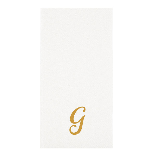Restaurantware Luxenap Rectangle Gold Letter G White Paper Linen-Feel Guest Towel / Napkin - Air Laid Cursive Font - 15 3/4" X 8" - 2000 Count Box
