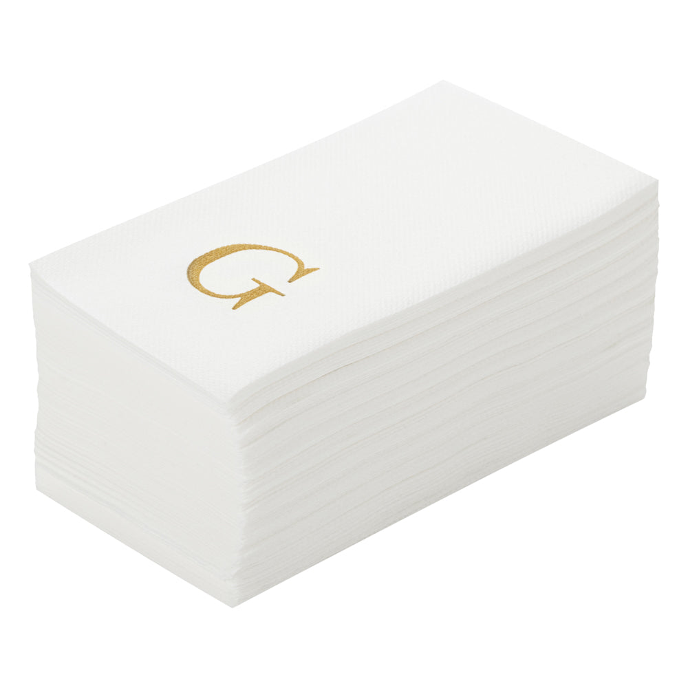 restaurantware Luxenap Rectangle Gold Letter G White Paper Linen-Feel Guest Towel / Napkin - Air Laid Sans Serif Font - 15 3/4" x 8" - 2000 count box