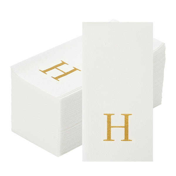 Restaurantware Luxenap Rectangle Gold Letter H White Paper Linen-Feel Guest Towel / Napkin - Air Laid Sans Serif Font - 15 3/4" X 8" - 2000 Count Box