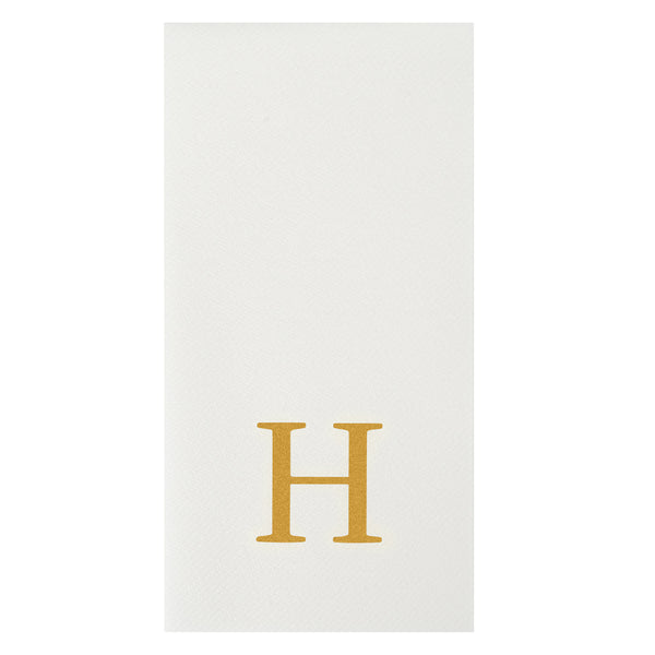 Restaurantware Luxenap Rectangle Gold Letter H White Paper Linen-Feel Guest Towel / Napkin - Air Laid Sans Serif Font - 15 3/4" X 8" - 2000 Count Box