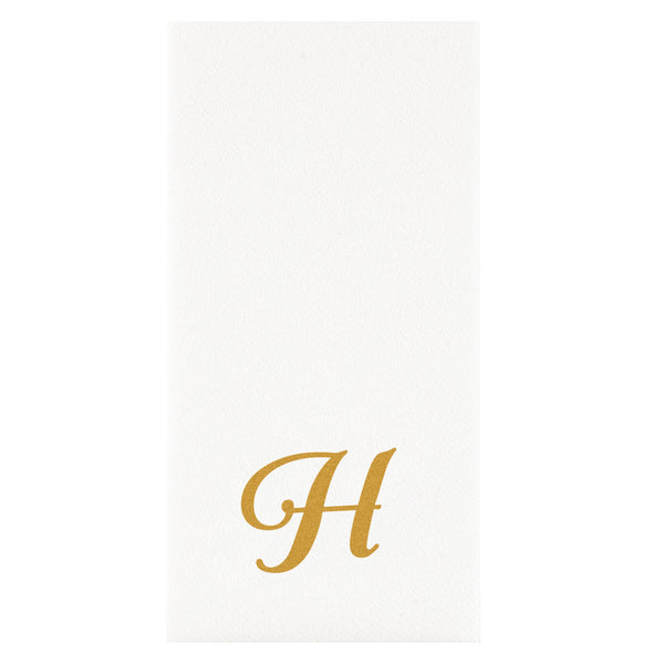 Restaurantware Luxenap Rectangle Gold Letter H White Paper Linen-Feel Guest Towel / Napkin - Air Laid Cursive Font - 15 3/4" X 8" - 2000 Count Box
