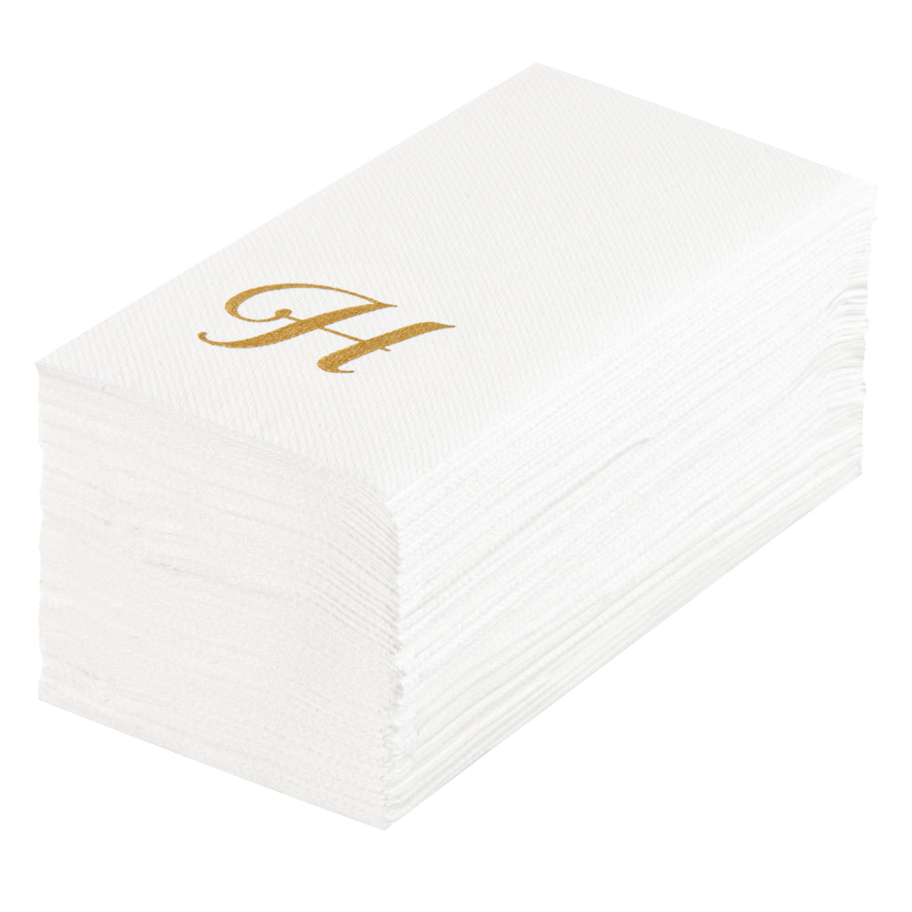 restaurantware Luxenap Rectangle Gold Letter H White Paper Linen-Feel Guest Towel / Napkin - Air Laid Cursive Font - 15 3/4" x 8" - 2000 count box