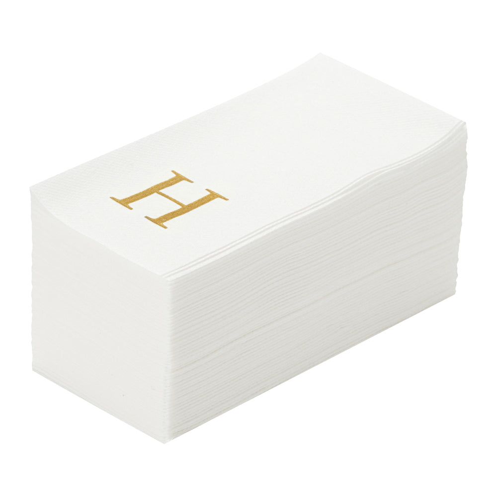 restaurantware Luxenap Rectangle Gold Letter H White Paper Linen-Feel Guest Towel / Napkin - Air Laid Sans Serif Font - 15 3/4" x 8" - 2000 count box