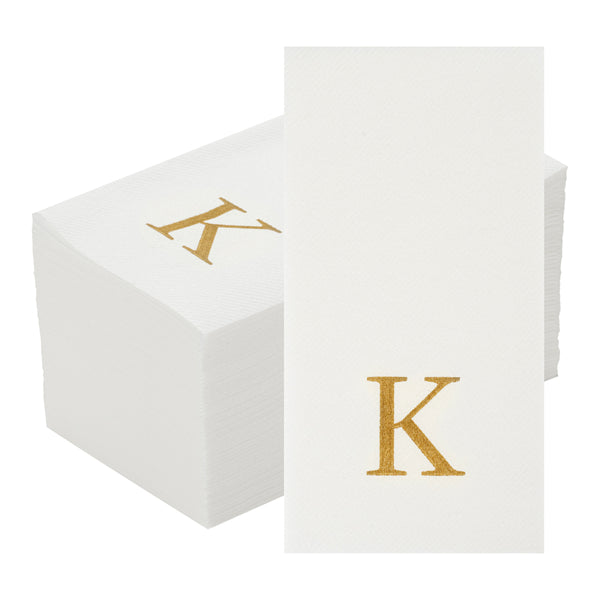Restaurantware Luxenap Rectangle Gold Letter K White Paper Linen-Feel Guest Towel / Napkin - Air Laid Sans Serif Font - 15 3/4" X 8" - 2000 Count Box
