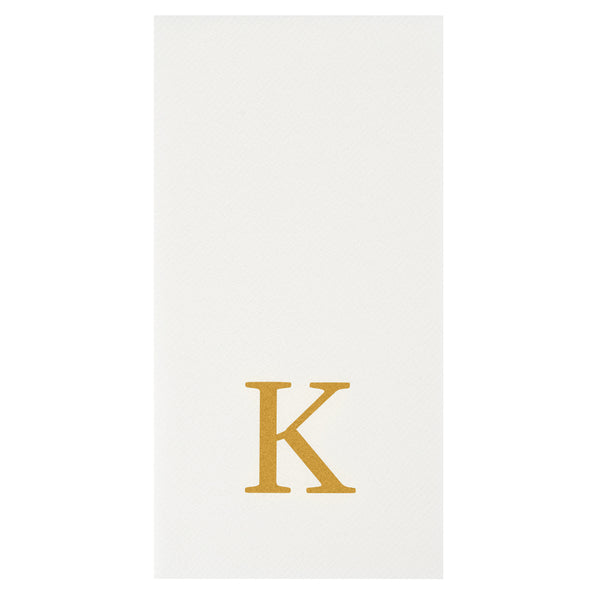 Restaurantware Luxenap Rectangle Gold Letter K White Paper Linen-Feel Guest Towel / Napkin - Air Laid Sans Serif Font - 15 3/4" X 8" - 2000 Count Box
