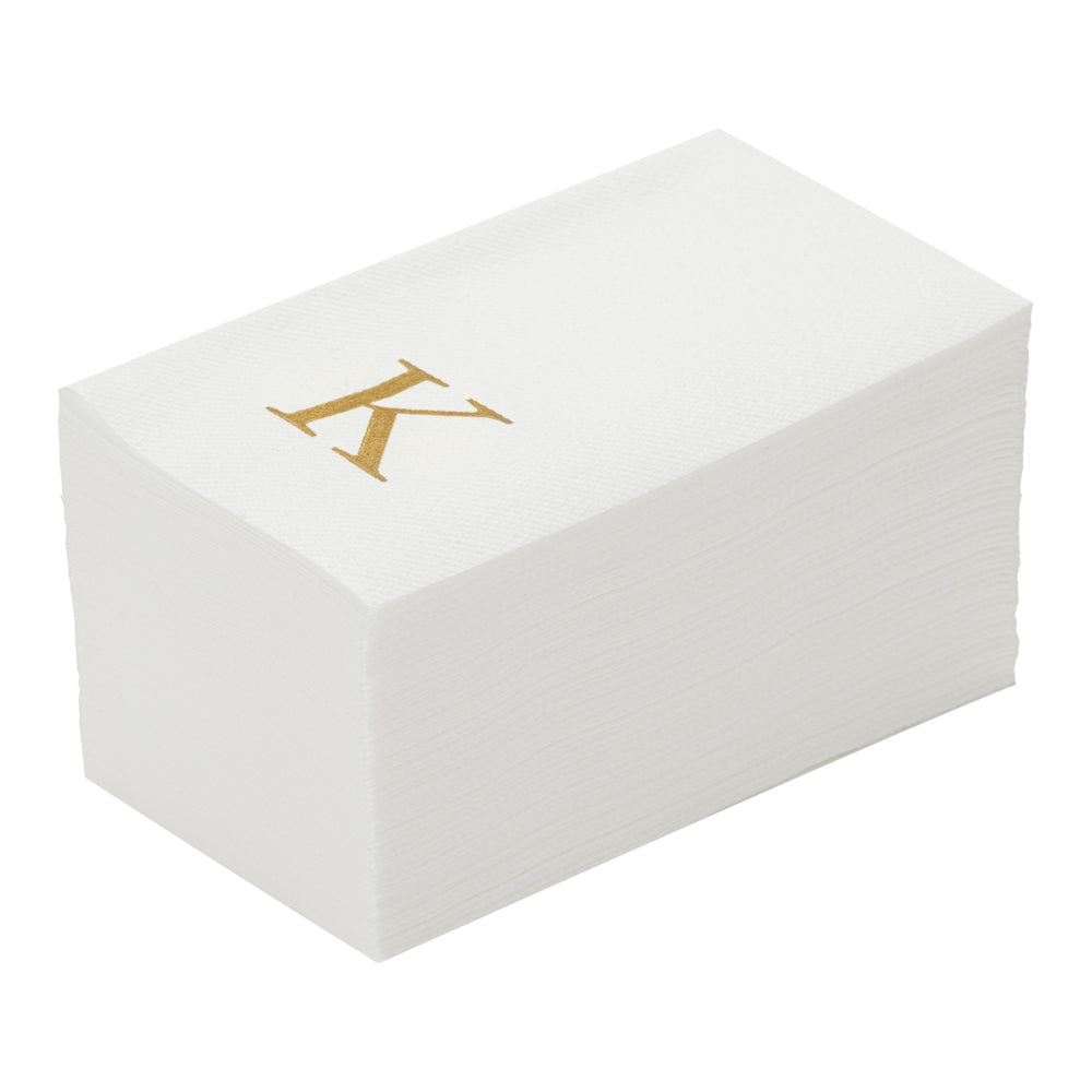 Restaurantware Luxenap Rectangle Gold Letter K White Paper Linen-Feel Guest Towel / Napkin - Air Laid Sans Serif Font - 15 3/4" X 8" - 2000 Count Box
