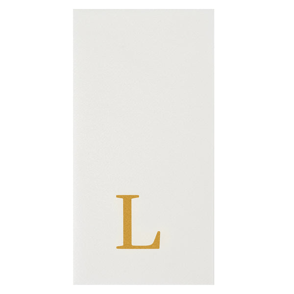 Restaurantware Luxenap Rectangle Gold Letter L White Paper Linen-Feel Guest Towel / Napkin - Air Laid Sans Serif Font - 15 3/4" X 8" - 2000 Count Box