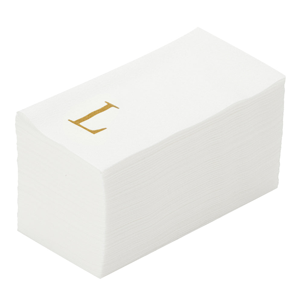 restaurantware Luxenap Rectangle Gold Letter L White Paper Linen-Feel Guest Towel / Napkin - Air Laid Sans Serif Font - 15 3/4" x 8" - 2000 count box