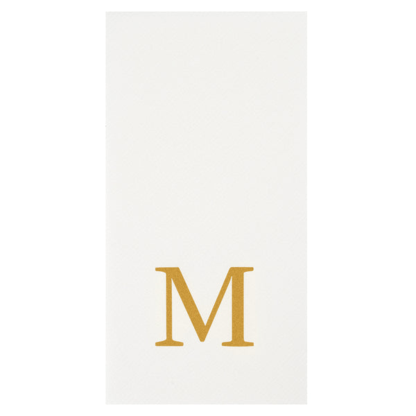 Restaurantware Luxenap Rectangle Gold Letter M White Paper Linen-Feel Guest Towel / Napkin - Air Laid Sans Serif Font - 15 3/4" X 8" - 2000 Count Box