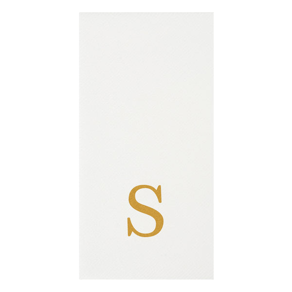Restaurantware Luxenap Rectangle Gold Letter S White Paper Linen-Feel Guest Towel / Napkin - Air Laid Sans Serif Font - 15 3/4" X 8" - 2000 Count Box