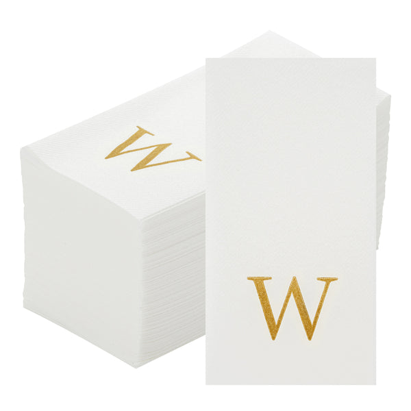 Restaurantware Luxenap Rectangle Gold Letter W White Paper Linen-Feel Guest Towel / Napkin - Air Laid Sans Serif Font - 15 3/4" X 8" - 2000 Count Box