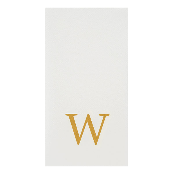 Restaurantware Luxenap Rectangle Gold Letter W White Paper Linen-Feel Guest Towel / Napkin - Air Laid Sans Serif Font - 15 3/4" X 8" - 2000 Count Box