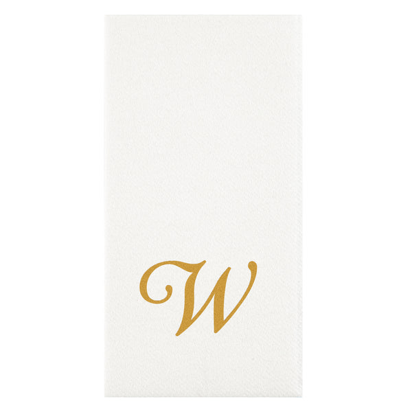 Restaurantware Luxenap Rectangle Gold Letter W White Paper Linen-Feel Guest Towel / Napkin - Air Laid Cursive Font - 15 3/4" X 8" - 2000 Count Box