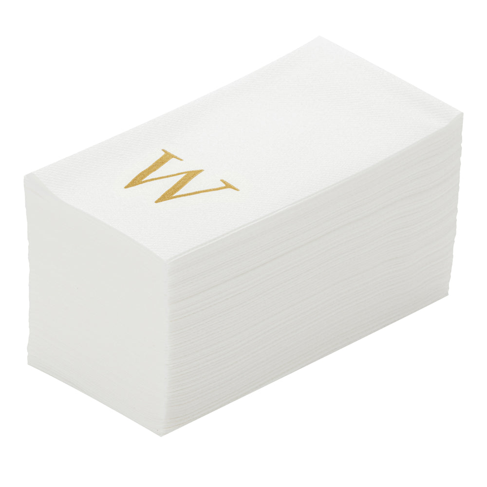 restaurantware Luxenap Rectangle Gold Letter W White Paper Linen-Feel Guest Towel / Napkin - Air Laid Sans Serif Font - 15 3/4" x 8" - 2000 count box