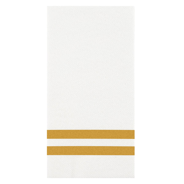 Restaurantware Luxenap Rectangle Gold Striped White Paper Linen-Feel Guest Towel / Napkin - Air Laid - 15 3/4" X 8" - 2000 Count Box
