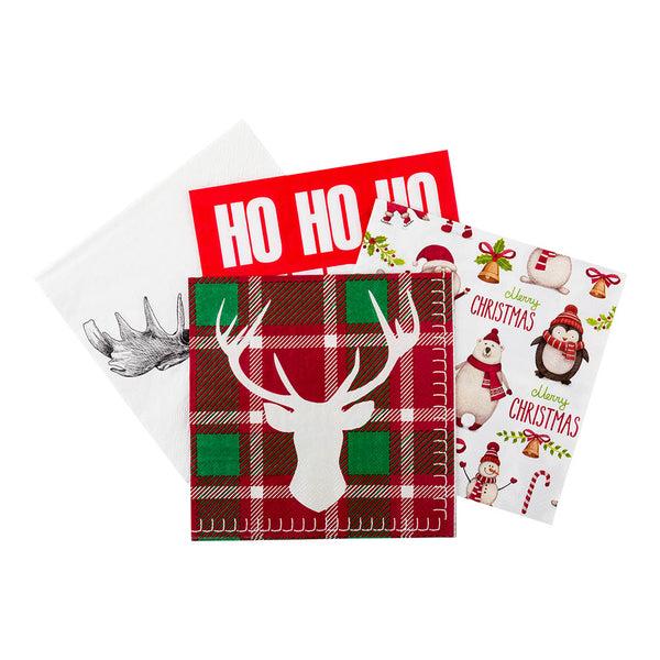 Restaurantware Luxenap Red / Green Plaid Paper Luncheon Napkin - Reindeer - 13" X 13" - 500 Count Box