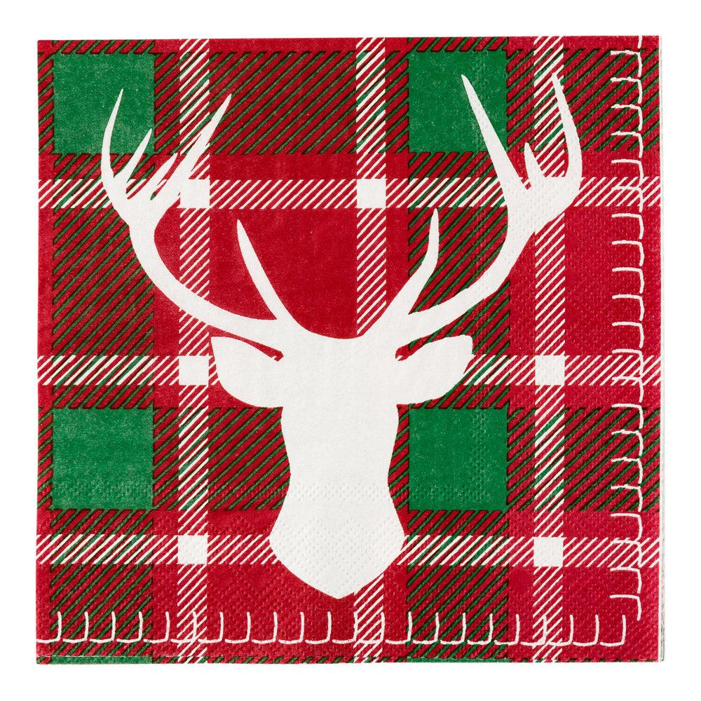 restaurantware Luxenap Red / Green Plaid Paper Luncheon Napkin - Reindeer - 13" x 13" - 500 count box