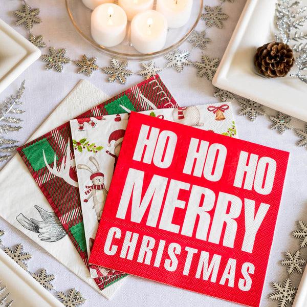 Restaurantware Luxenap Red Paper Luncheon Napkin - Ho Ho Ho - 13" X 13" - 500 Count Box