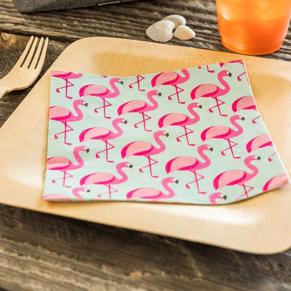 Restaurantware Luxenap Sky Blue Paper Luncheon Napkin - Florida Flamingo - 13" X 13" - 500 Count Box