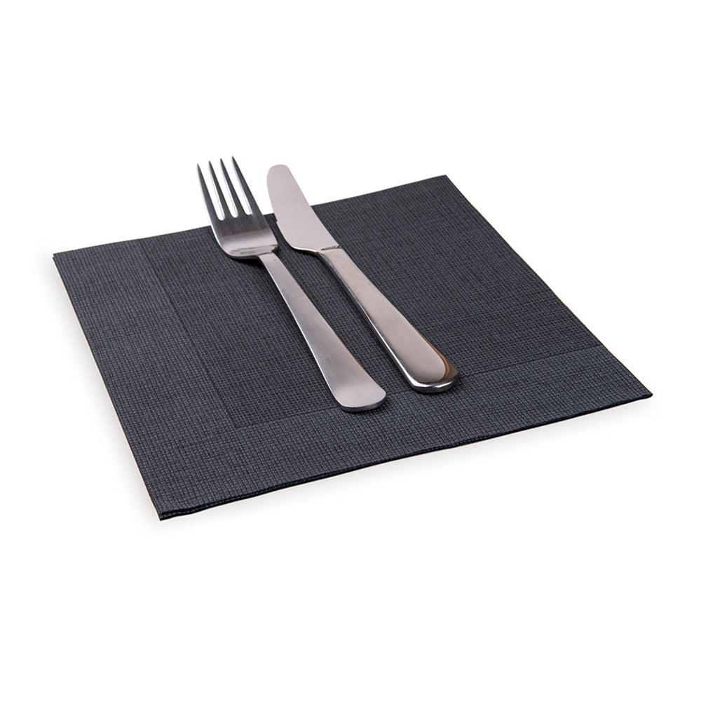 restaurantware Luxenap Square Black Paper Napkin - Air Laid with White Threads - 15 3/4" x 15 3/4" - 600 count box