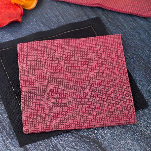 Restaurantware Luxenap Square Bordeaux Paper Cocktail Napkin - Micropoint 2-Ply With Black Threads - 7 3/4" X 7 3/4" - 4800 Count Box