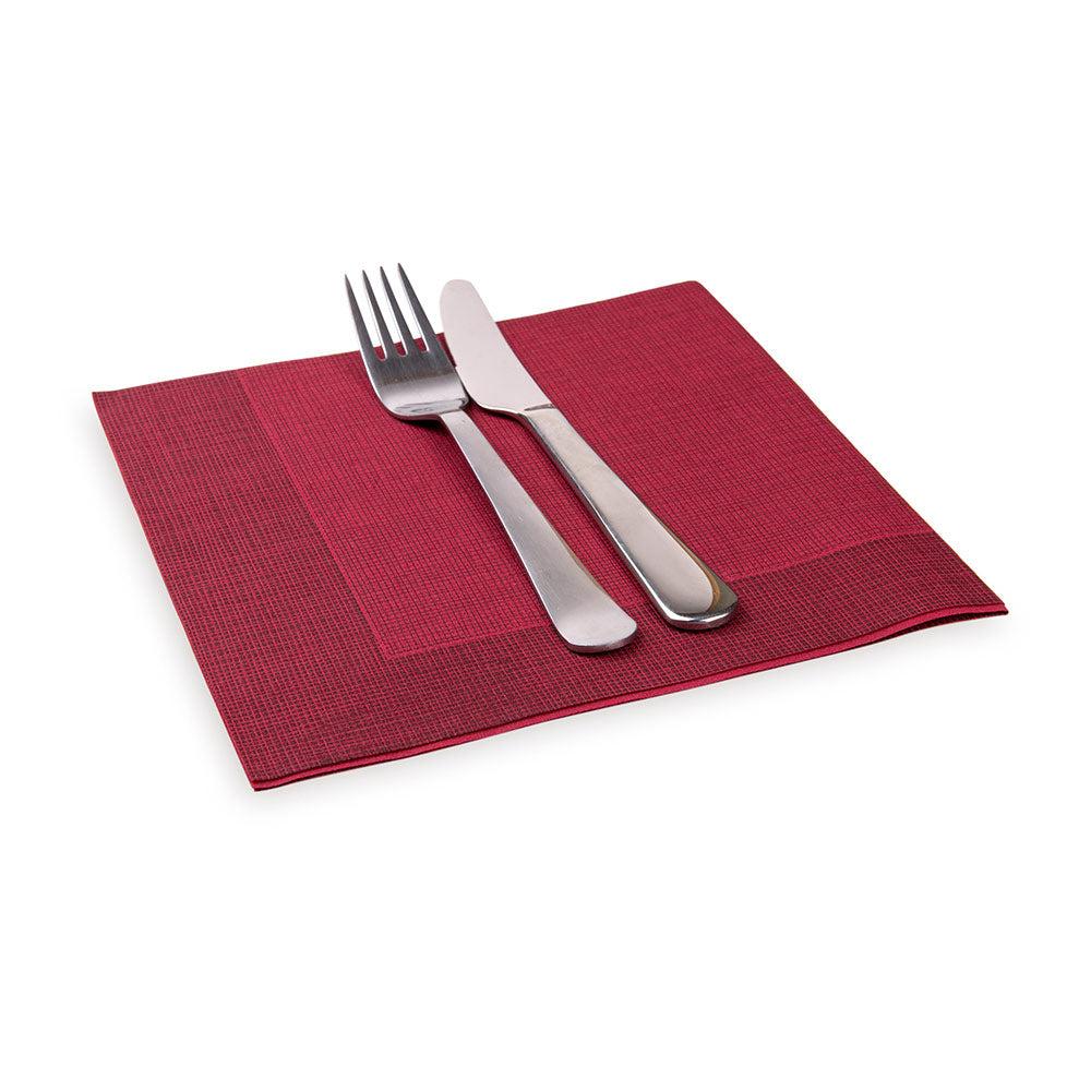 restaurantware Luxenap Square Bordeaux Paper Napkin - Air Laid with Black Threads - 15 3/4" x 15 3/4" - 600 count box
