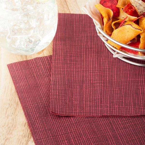 Restaurantware Luxenap Square Bordeaux Paper Napkin - Micropoint 2-Ply With Black Threads - 15 1/2" X 15 1/4" - 1800 Count Box