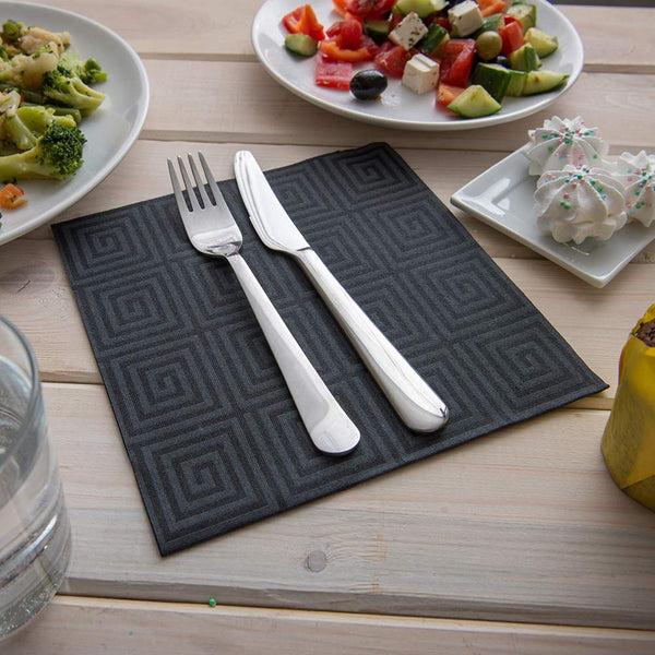 Restaurantware Luxenap Square Greco Black Paper Napkin - Air Laid - 15 3/4" X 15 3/4" - 600 Count Box