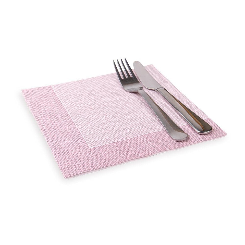 restaurantware Luxenap Square White Paper Napkin - Super Lux with Burgundy Threads - 15 3/4" x 15 3/4" - 600 count box