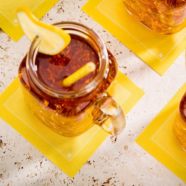 Restaurantware Luxenap Square Yellow Cotton Cocktail Napkin - Organic Disposable - 4 1/2" X 4 1/2" - 500 Count Box