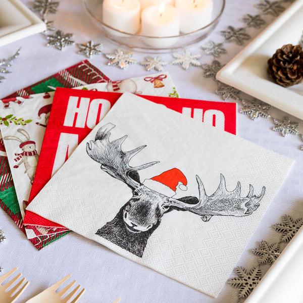 Restaurantware Luxenap White Paper Luncheon Napkin - Holiday Moose - 13" X 13" - 500 Count Box