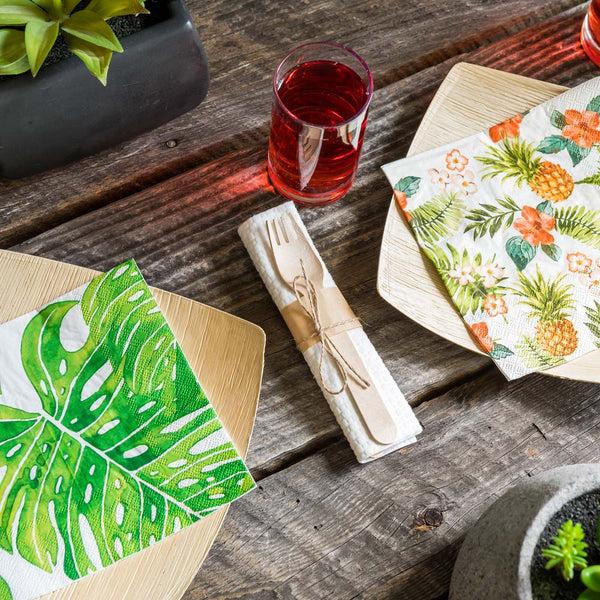 Restaurantware Luxenap White Paper Luncheon Napkin - Tropical Leaves - 13" X 13" - 500 Count Box