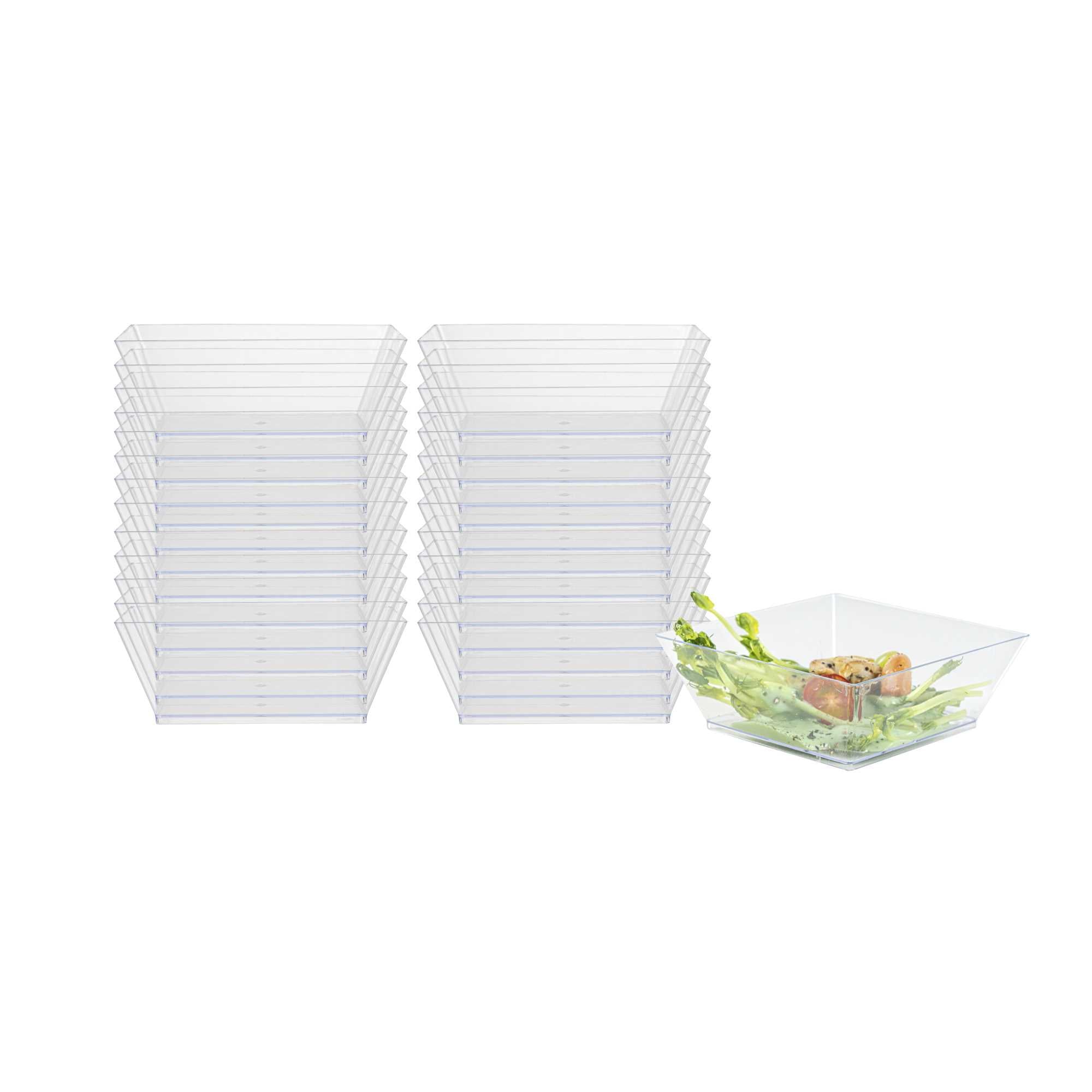 restaurantware Maxi Serve 10 oz Square Clear Plastic Small Modern Bowl - 4 1/4" x 4 1/4" x 1 1/2" - 100 count box