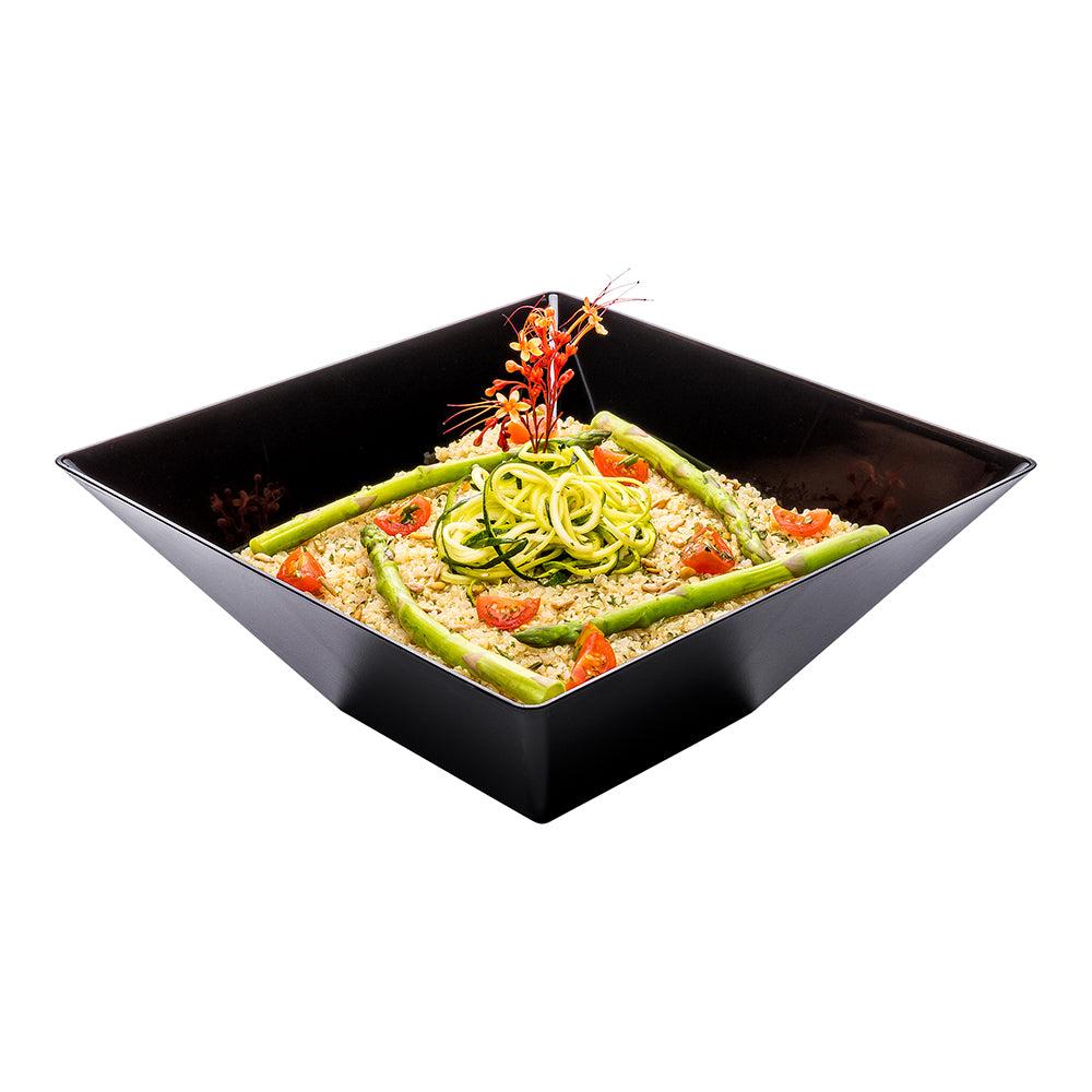 restaurantware Maxi Serve 160 oz Square Black Plastic Large Modern Serving Bowl - 11" x 11" x 4 1/2" - 25 count box