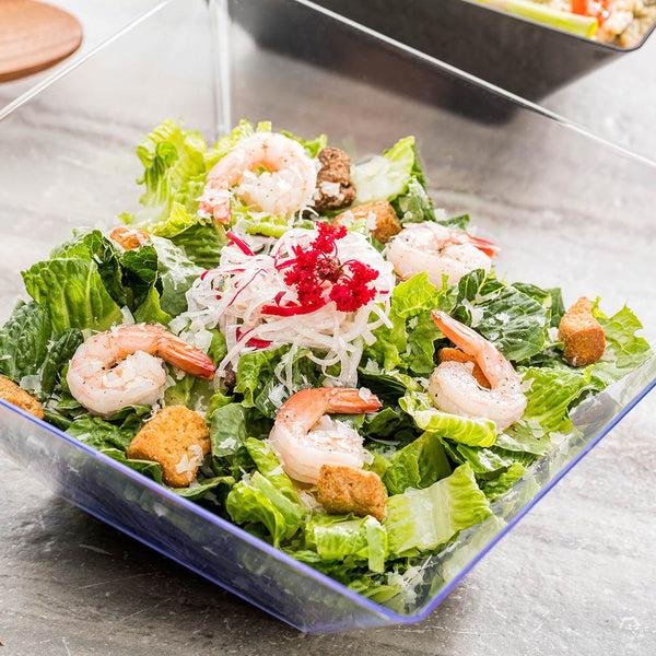 Restaurantware Maxi Serve 160 Oz Square Clear Plastic Large Modern Serving Bowl - 11" X 11" X 4 1/2" - 25 Count Box
