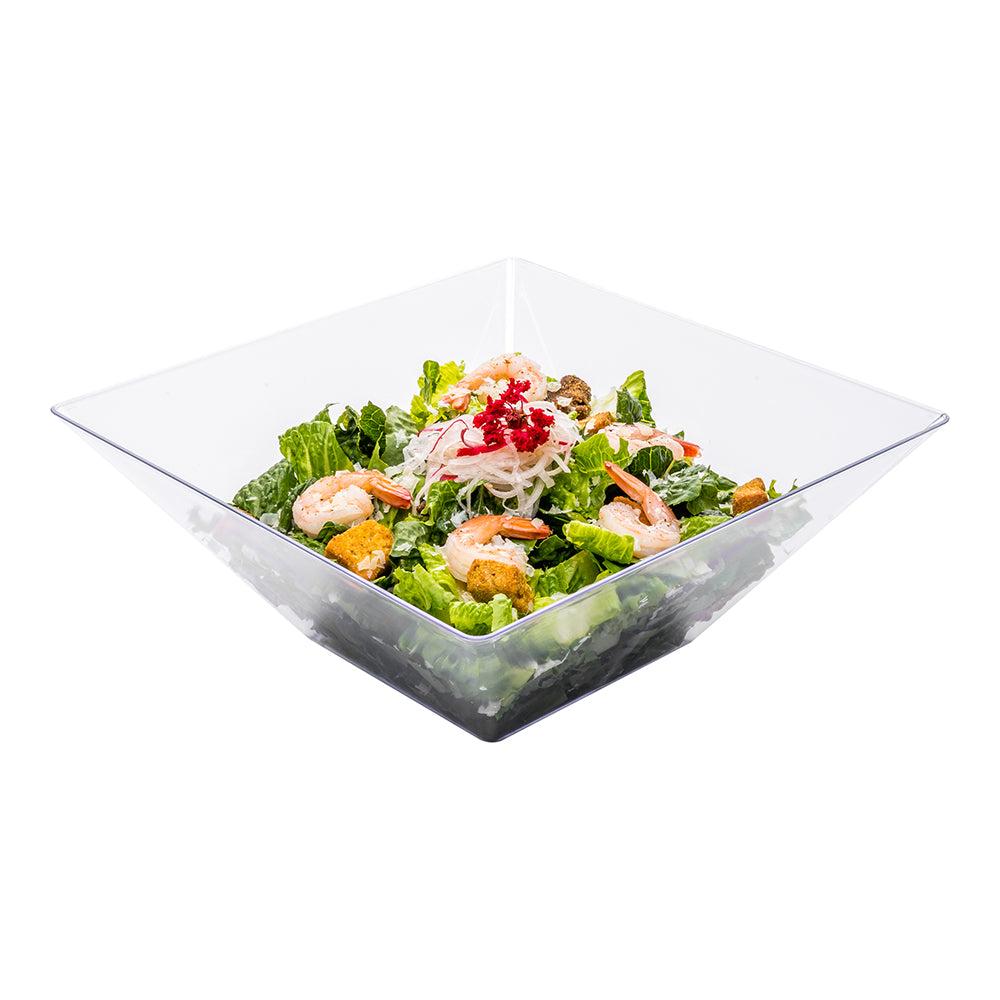 restaurantware Maxi Serve 160 oz Square Clear Plastic Large Modern Serving Bowl - 11" x 11" x 4 1/2" - 25 count box
