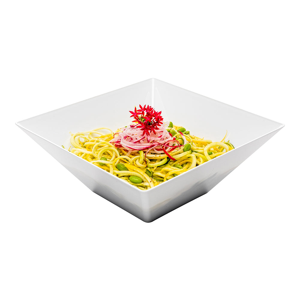 restaurantware Maxi Serve 160 oz Square White Plastic Large Modern Catering Bowl - Catering Large - 11" x 11" x 4 1/2" - 25 count box