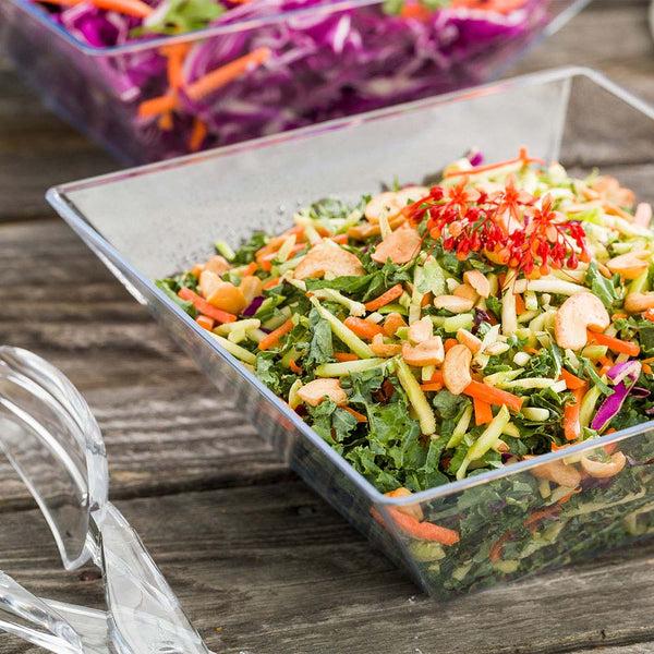 Restaurantware Maxi Serve 56 Oz Clear Plastic Modern Small Catering Serving Bowl - 8 1/2" X 8 1/2" X 3 1/2" - 25 Count Box